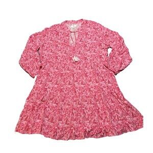 Stella Parker Women's Tunic Summer Dress Long Sleeves Vibrant Pink Floral XL